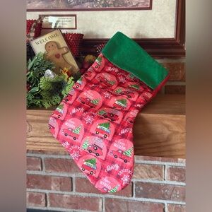 Vintage 1994 Red Holiday Stocking with Green Cuff - Christmas Red Truck Print